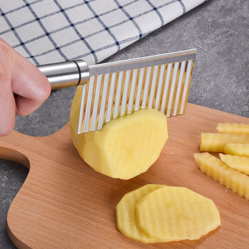 Potato Chipper, Stainless Steel Potato Slicer, Strips Cutter, French Fry Knife, Vegetable Slicer, Wave-Shaped Potato Flower Slicer, Wholesale