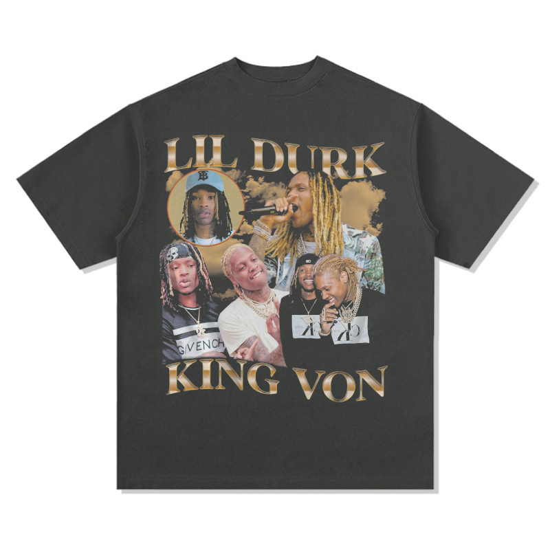 Hip-hop rap americano de estilo callejero estampado retro hace viejo lavado pesado suelto manga corta