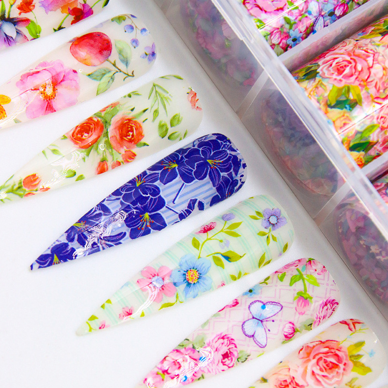 Ins New Nail Art Cyber Celebrity Starry Sky Floral Paper Starry Sky Sticker 10 Color Starry Sky Paper Transfer Decal Flower suit