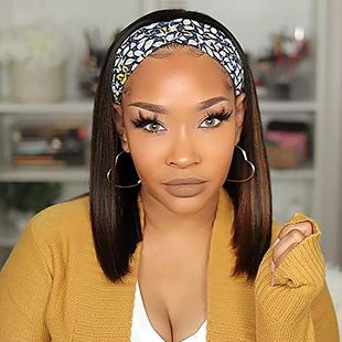 Cross-border European and American headscarf wig ladies black inner buckle short wig chemical fiber headgear headband wigs