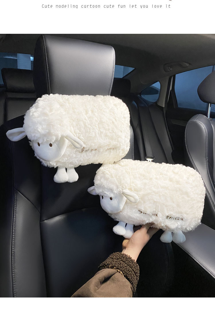 Car Headrest Neck Pillow Creative Cute Little Sheep Car Lumbar Support Cushion Car Seat Cushion Set