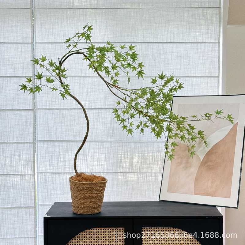 楼夏家仿真绿植流泉枫室内玄关装饰禅意摆件盆景高端轻奢假花植物|undefined
