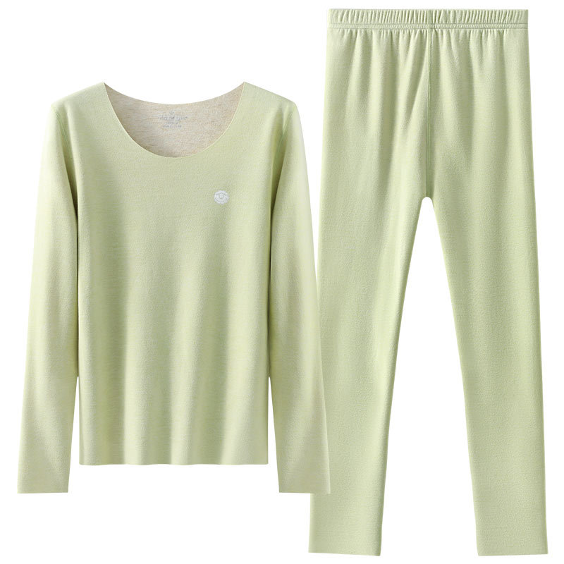 Ropa interior térmica para mujer, cuello redondo grueso, ropa abrigada a prueba de frío, ropa de otoño de seda de lana, traje de pantalones largos, calor, otoño e invierno