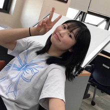 现货~韩国大东门RO*N夏季新款蝴蝶结短袖学院风百搭宽松纯棉T恤女