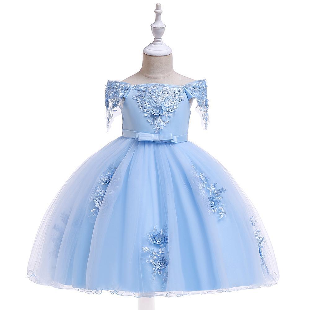 Vestido de novia infantil de nuevo estilo para niñas, vestido floral con cuentas y lazo, vestido de princesa con volantes para niña de las flores.