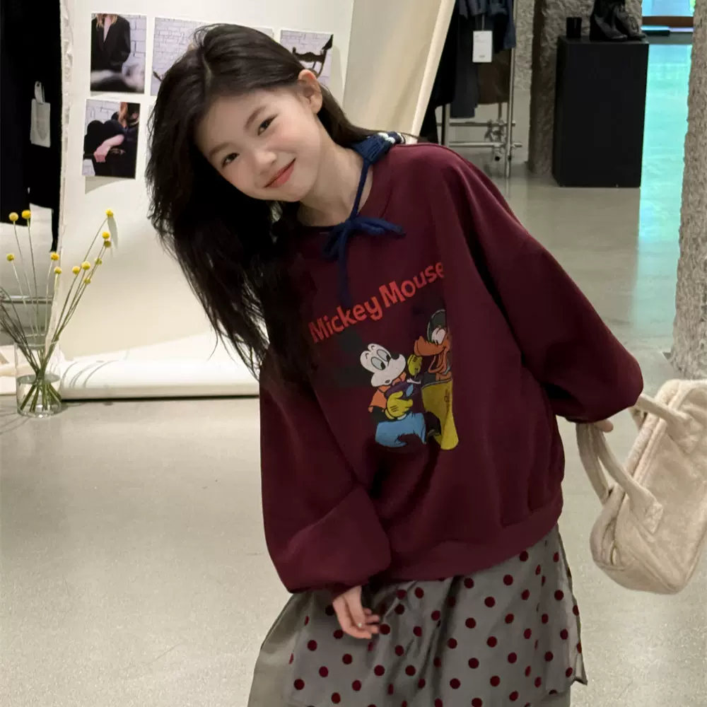 花与寻童装女童卫衣2025秋季新款韩版卡通米奇卫衣中大童上衣潮童