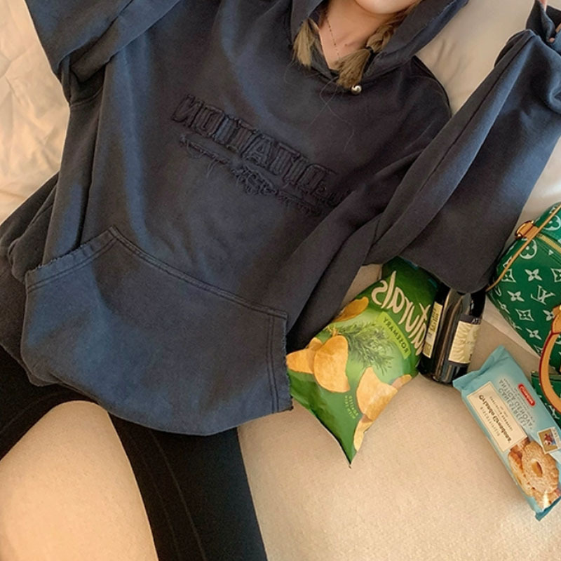 贴布刺绣连帽卫衣女秋季设计感小众慵懒宽松美式复古上衣2025秋冬|undefined