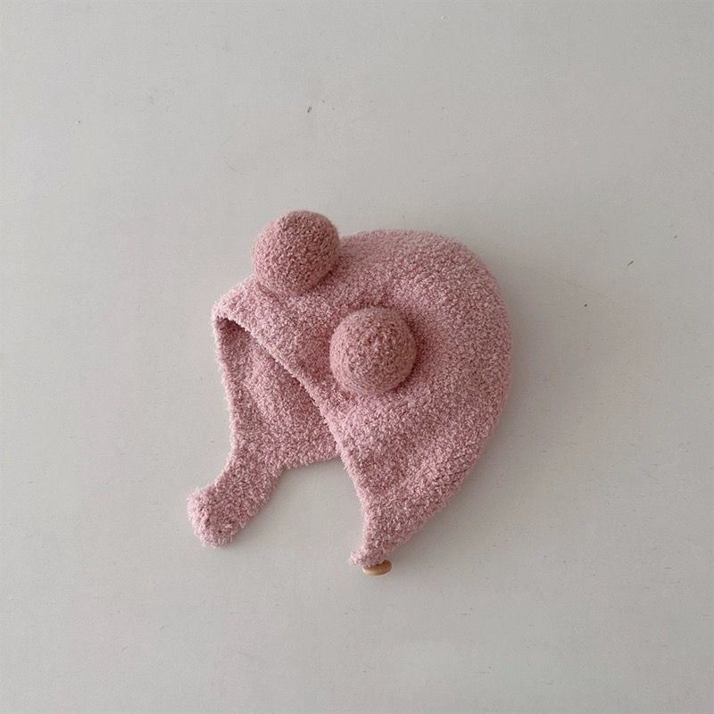 婴儿帽子秋冬季小月龄可爱超萌保暖男女宝宝护耳毛绒套头帽纯色潮|undefined