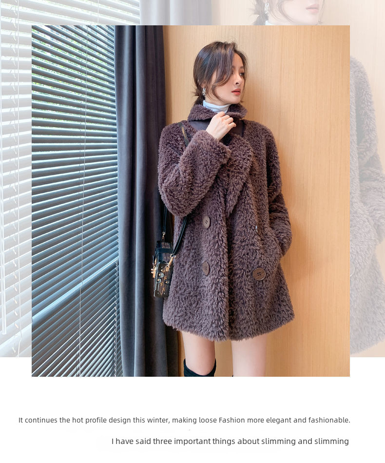 Winter mid-length fleece coat for women 2023 new suit collar lambswool fur integrated granular fleece coat_voghion.com