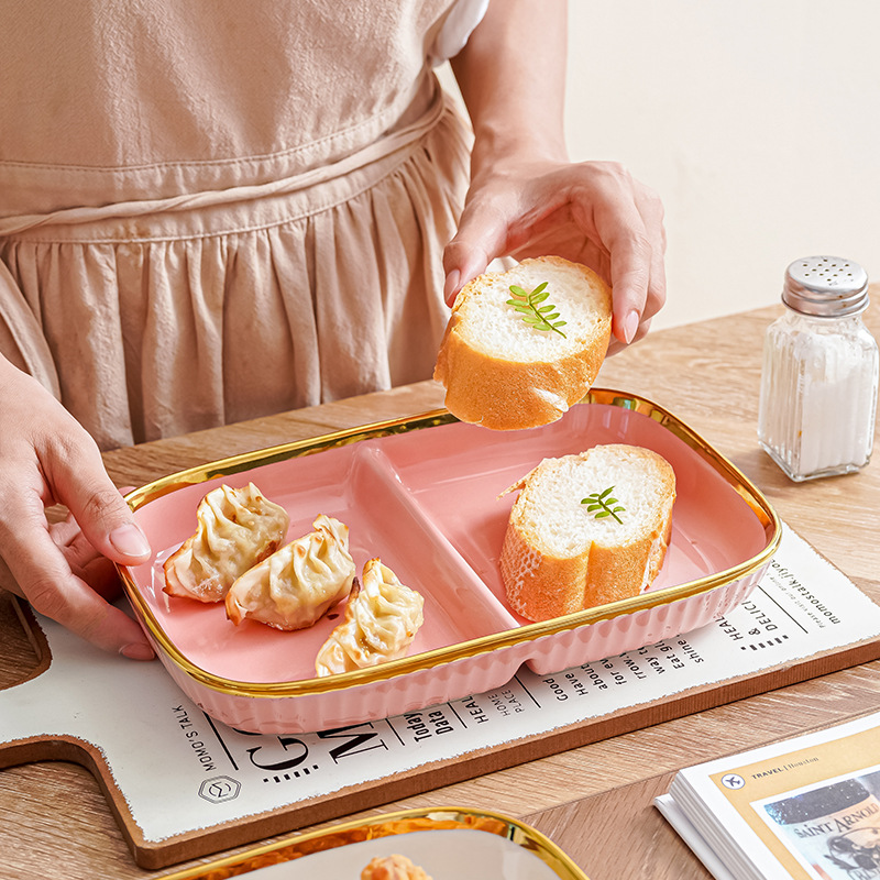 Plato de cena dividido plato de fruta ins estilo separado bandeja de cerámica hogar internet celebridad plato desayuno plato una persona comida vajilla