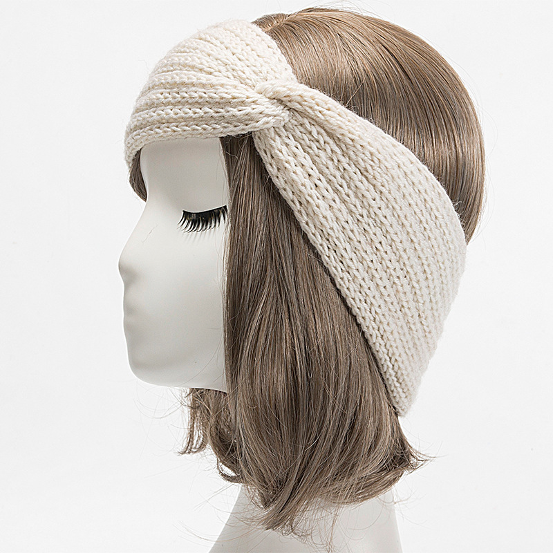 Accessori per capelli in maglia autunnale e invernale con fasce incrociate, fasce sportive da donna in lana elastica calda_voghion.com