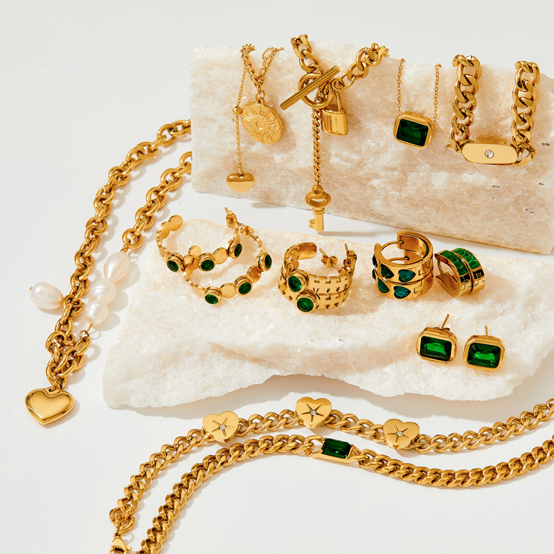 6g Weight 0.03µm-0.05µm Gold Plating Thickness PVD Coated Real Gold Plated 16K Gold White Gold Plated Gold Plating Geometric 304 Stainless Steel Fashion Waterproof Non Tarnish Bracelets Earrings Necklace