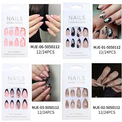 新款歐美穿戴甲蝴蝶梔子花絲帶假指甲貼片法式甲片國內外熱銷美甲