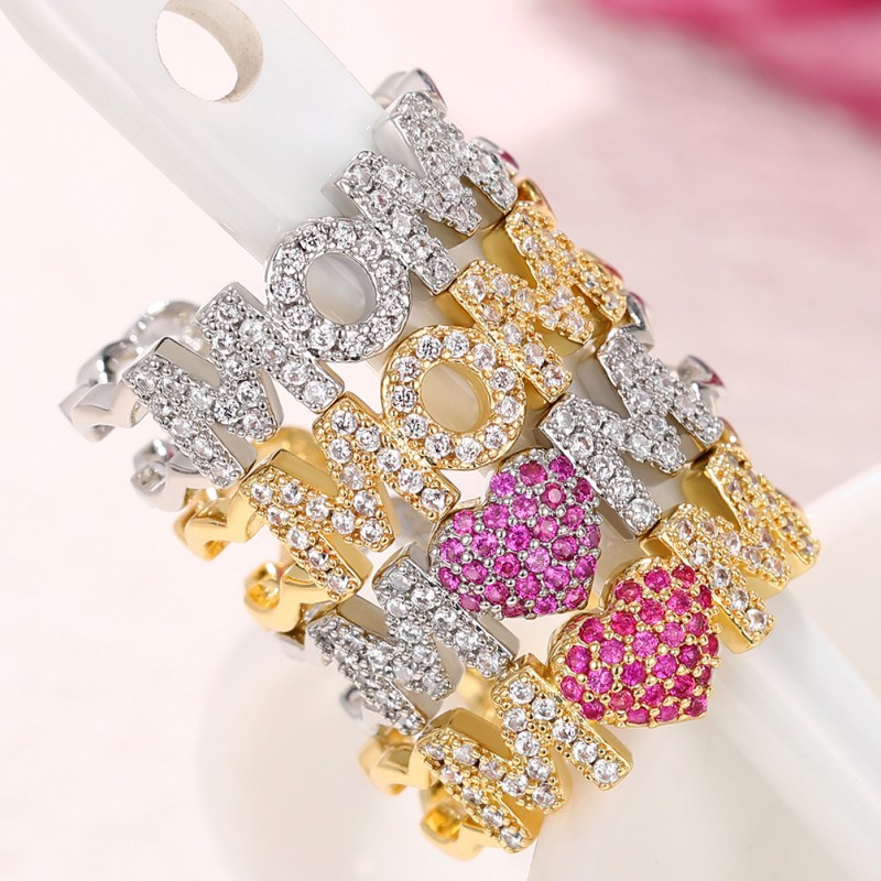 6g Weight Zircon Inlay Material Open Rings Classification Adjustable Ring Size 1 Piece Quantity Daily, Street Occasion Copper Material Letter, Heart Shape Pattern Women's Gender Inlay Design Shiny Style Shiny Letter Heart Shape Copper Inlay Zircon Open Rings 1