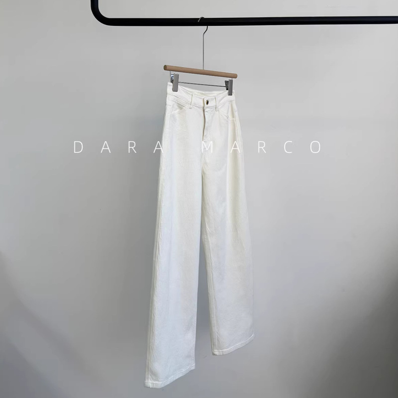 Original Designer Jeans~E Brand In-Store 1K+ Cotton Stretch Straight Wide-Leg White Jeans Versatile and Leg-Lengthening for Women 26 Spring/Summer