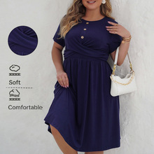 美国站亚马逊气质优雅针织连衣裙2024春夏气质休闲圆领显瘦连衣裙