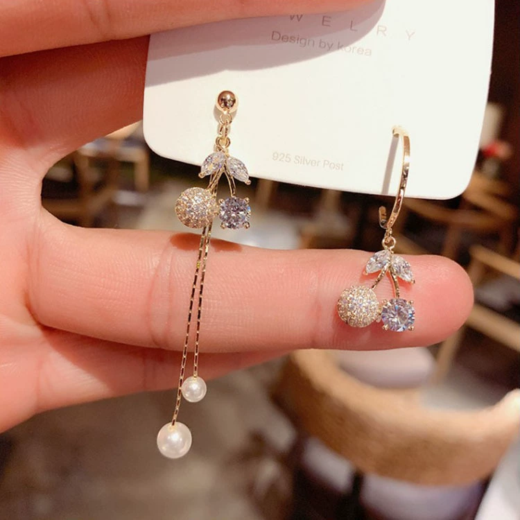 Серебряная игла, асимметричные серёжки с кисточками, модные милые цирконии, образец серебро 925, интернет-знаменитость