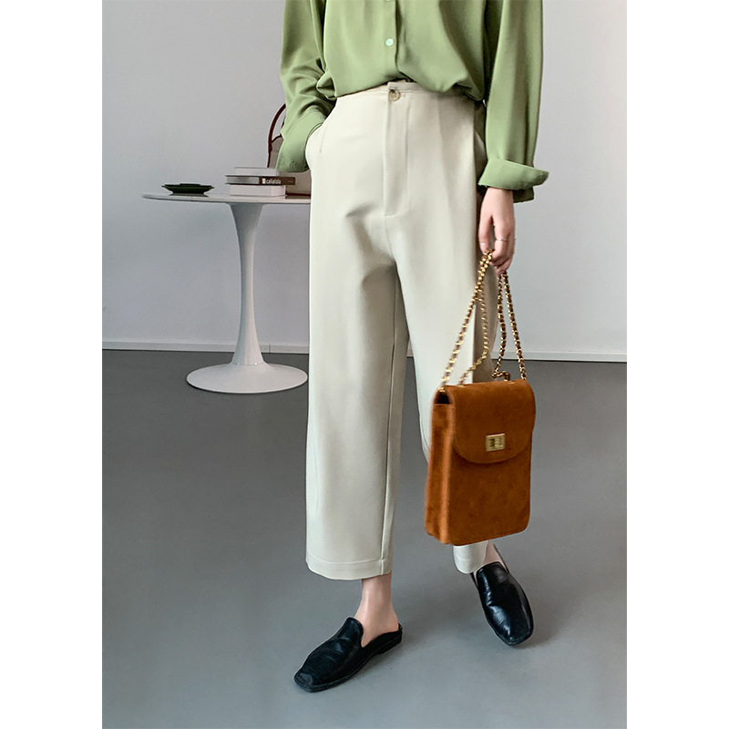 Surging river Bi enters! Straight tube trousers with a sense of sagging and wrinkle resistant cropped pants for women 2022 spring high waist casual pants 0838