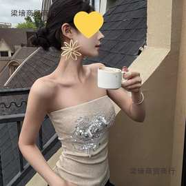 实拍实价纯欲美式辣妹亮片抹胸上衣女外穿紧身显瘦针织吊带背心