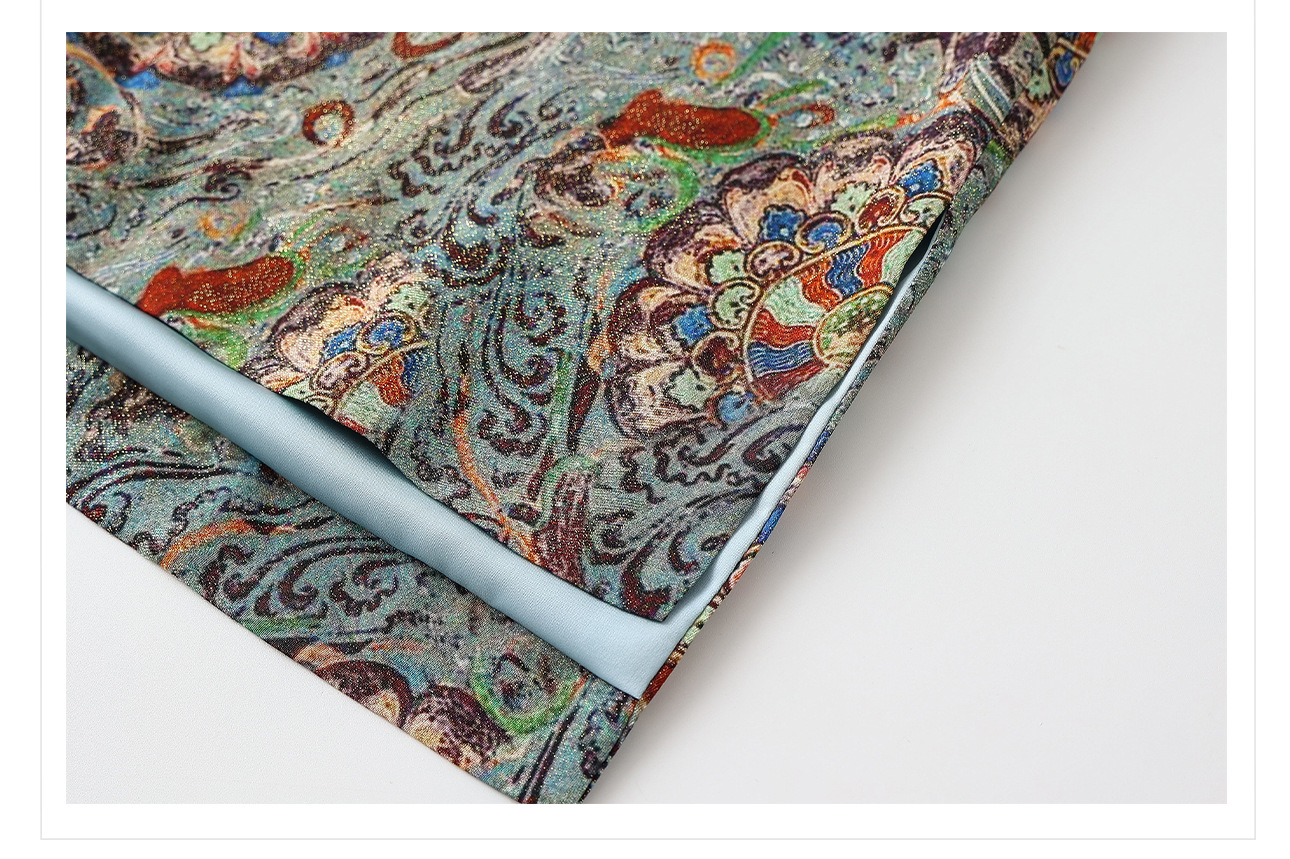 Áo khoác nữ phong cách Trung Hoa mới, cổ chéo, in thêu chỉ vàng, chất rayon cao cấp N8042 — màu xanh nhạt chi tiết 22