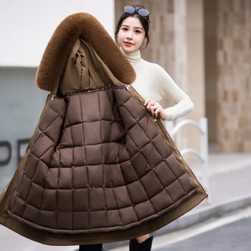 Paquiao2024 nuevo forro de invierno de mujer desmontable chaqueta de algodón grueso medio largo abrigo de algodón grueso