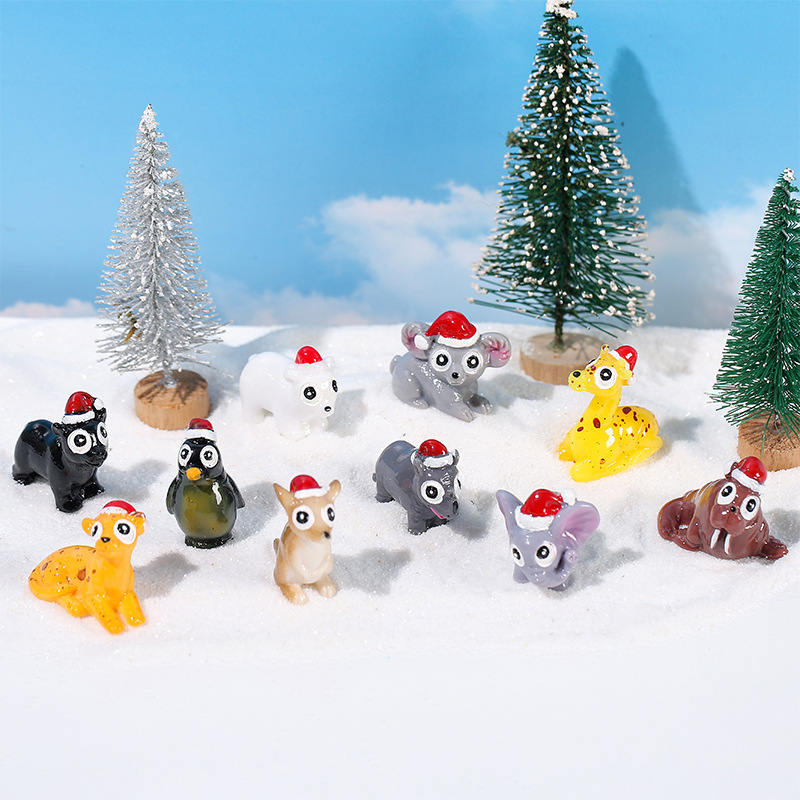圣诞节小摆件微景观可爱仿真小动物圣诞鹿 海狮 大象树脂工艺品