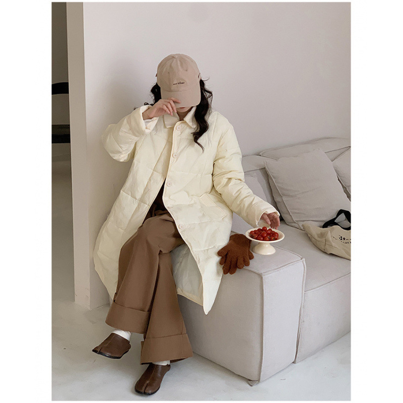 羽绒棉服女中长款过膝冬新款韩版轻薄寸衫领宽松显瘦棉服外套|undefined