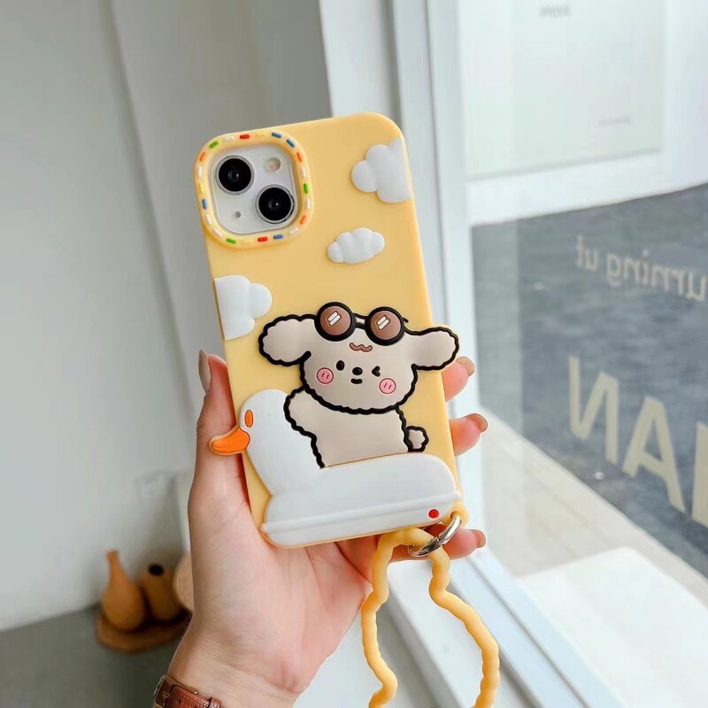 Summer swimming ring puppy phone case 13 silicone protective cover 13pro cute puppy bracelet i12 drop-resistant phone case