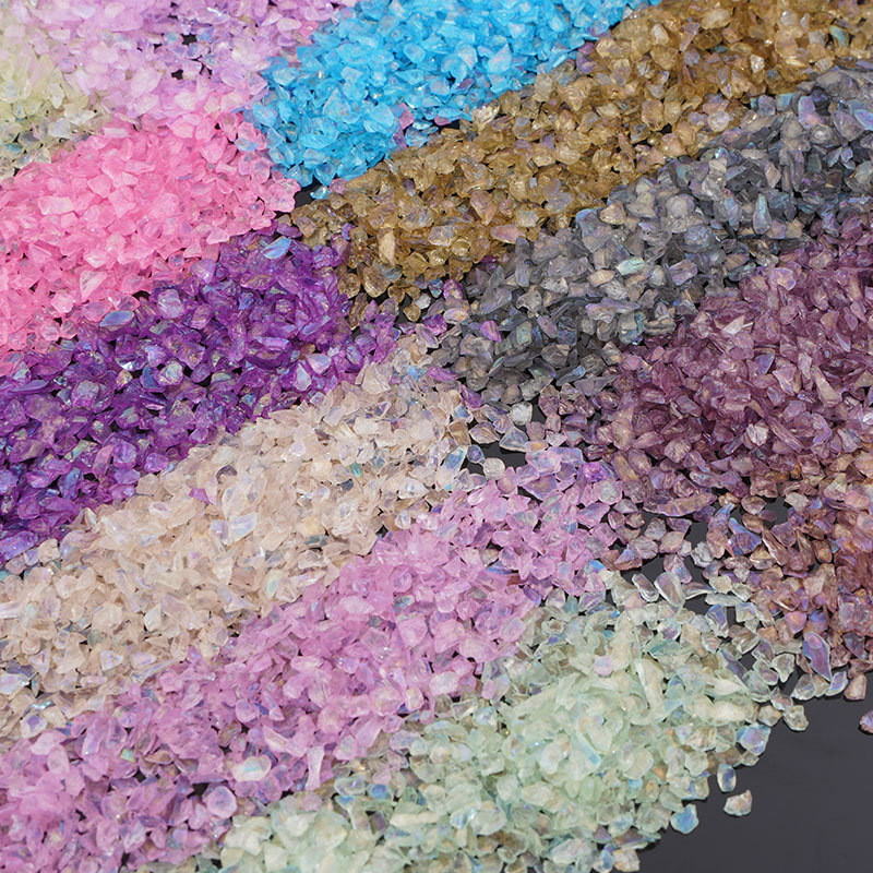 Ab Iridescent Glass Crushed Stone Fragments, Irregular Mixed-Color Crystal Particles, DIY Jewelry Filler, Nail Art Materials