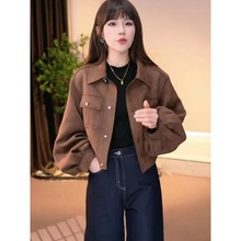 短款翻领麂皮绒外套女2025春季新款小个子时尚百搭休闲夹克上衣潮