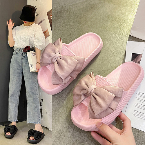  new thick-soled sandals for women summer outer wear bow non-slip indoor cute sponge cake beach one word