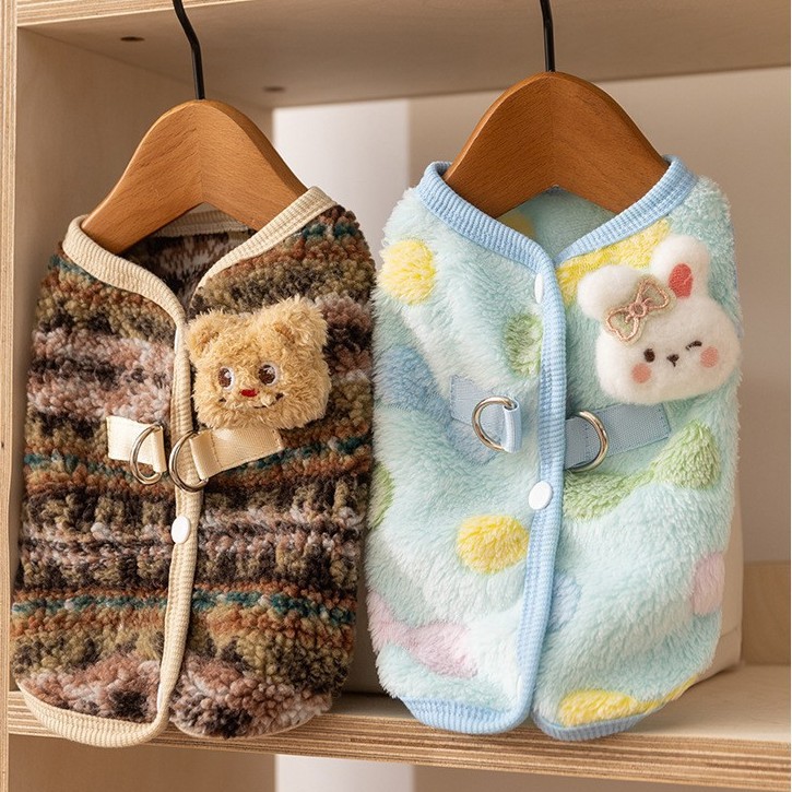 Otoño y invierno nuevo cardigán chaleco de dibujos animados tridimensionales oso abrigo abrigo abrigo abrigo perro gato ropa perro pequeño y mediano Teddy