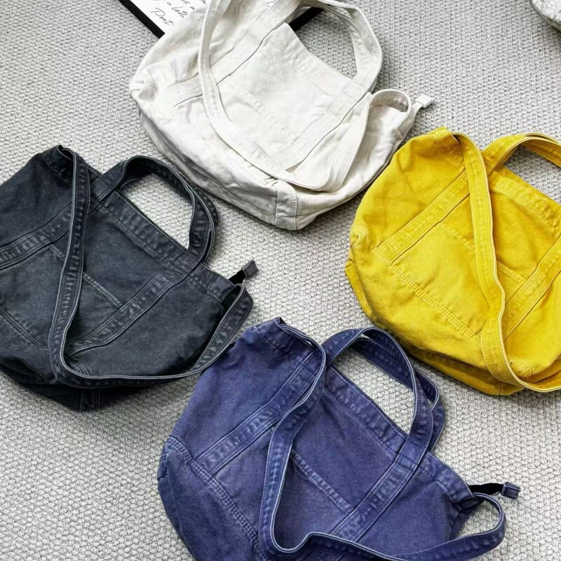2026 Spring and Summer New Style Washed Canvas Bag Korean Style Large Capacity Tote Bag Single Shoulder Crossbody Bag Denim Canvas Bag