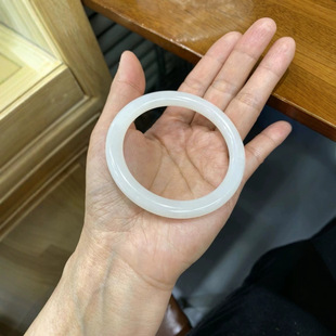 Jin Yutang Xinjiang Hotan Jade Sheet White Jade Bracelet Round Bracelet White and Fine Material Clean 56 Width 8