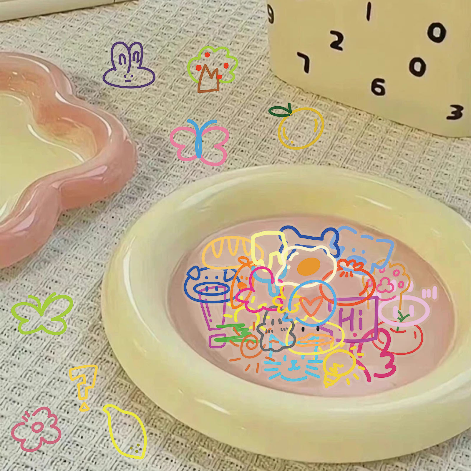 60 paquetes de pegatinas de elementos pequeños de dopamina, PET transparente, bolígrafo simple fresco, material de cuenta manual, funda decorativa para teléfono móvil