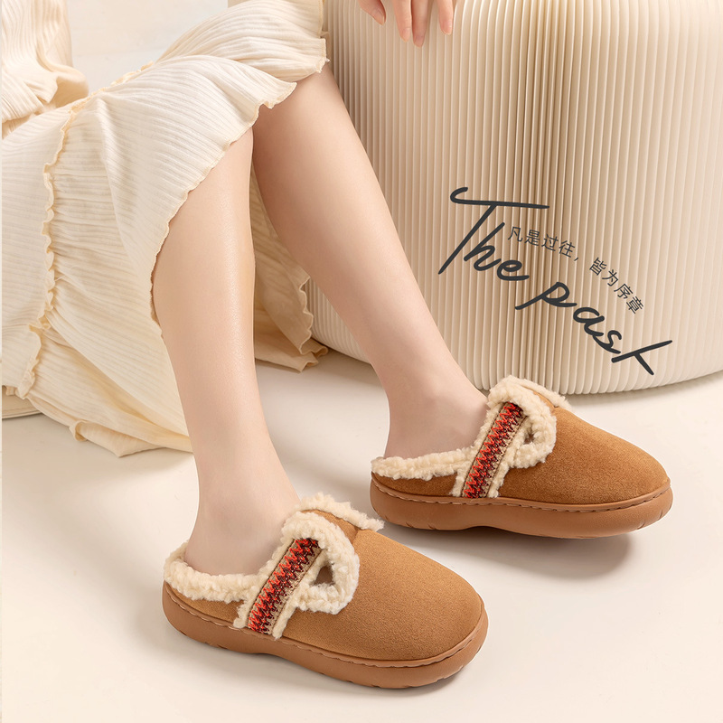 Clearance Sale: Women's Birkenstock-Style Cotton Slippers with Woven Straps, New Winter 2025 Model, Indoor Home Warm Plush Slippers for Autumn and Winter