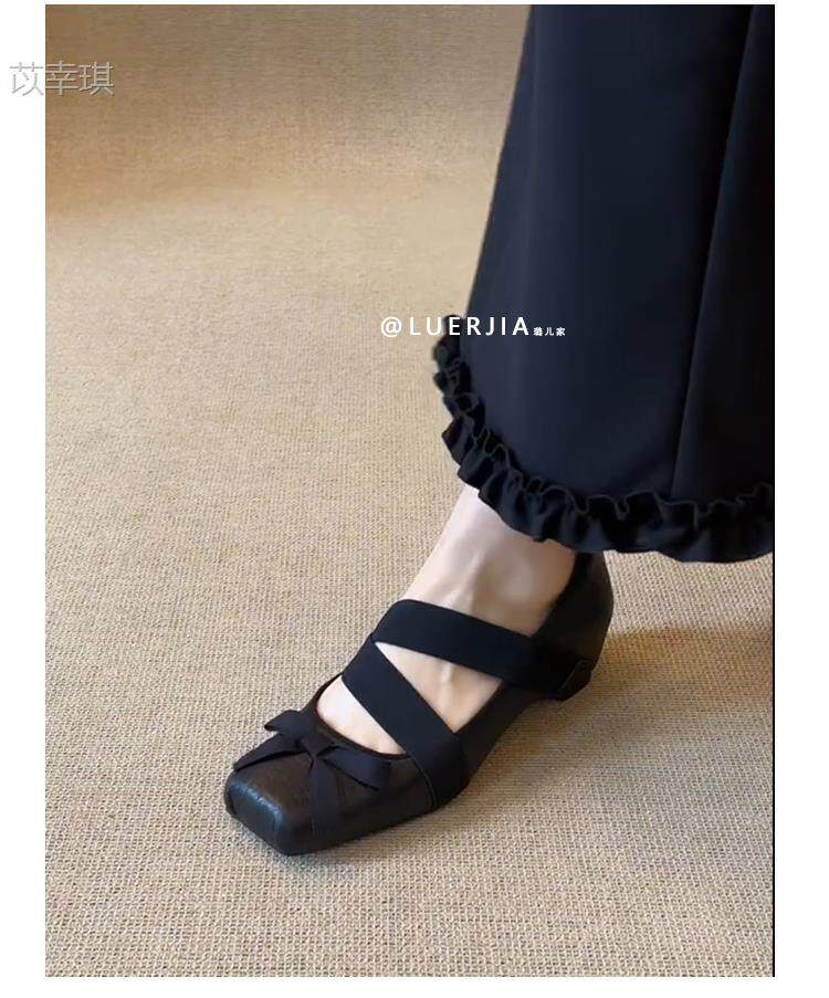 Giày Mary Jane nữ da cừu mũi vuông phong cách ballet, quai thun, gót ẩn 5 cm — Đen [Gót ẩn 5cm] - Còn hàng chi tiết 10