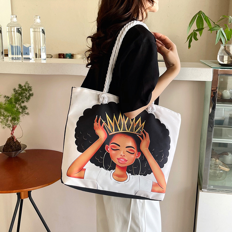 跨境民族风帆布包女包卡通动物油画风单肩包云南泰国旅游沙滩女包