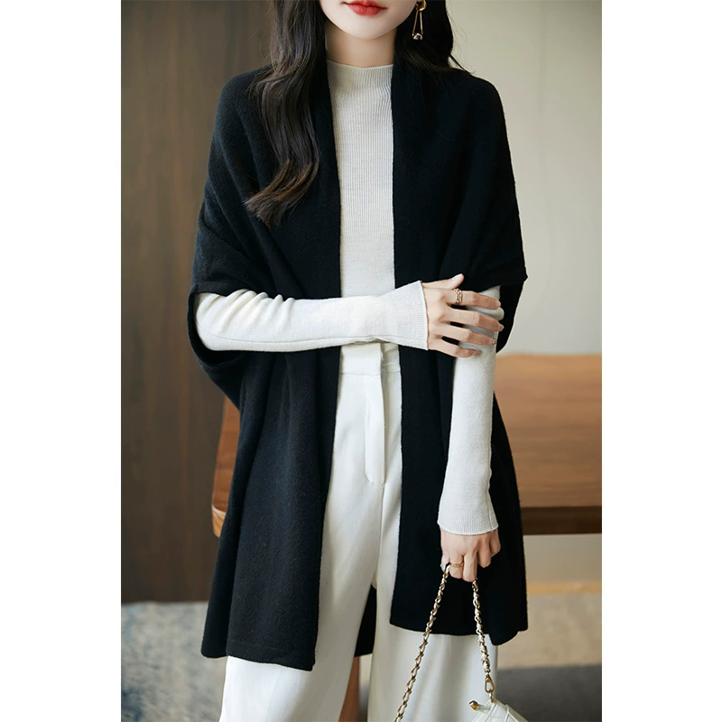 Фабрика оптом 2024 осень-зима новый рукав летучей мыши 100% чистый шерстяной свитер шаль женский свободный вязаный кардиган шаль