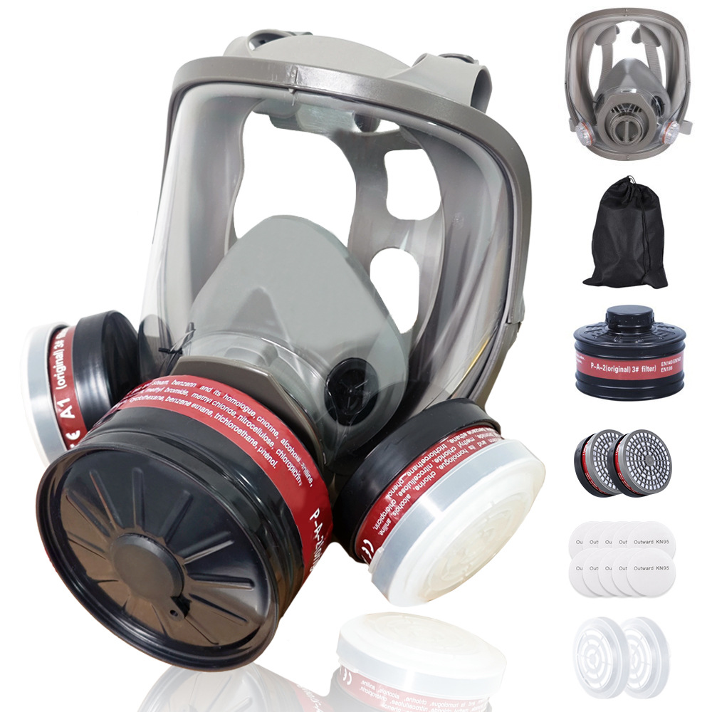 Máscara de gas, pintura en aerosol, pesticidas químicos, polvo de extinción de incendios, se puede conectar al tanque de filtro, máscara de doble propósito, distribución transfronteriza