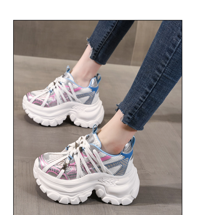 Giày sneaker nữ đế dày lưới thoáng khí phong cách bánh xốp — Màu hồng xanh lam chi tiết 12