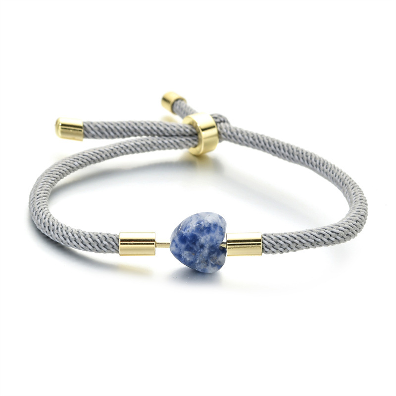 Europa y América transfronteriza de cobre ajustable con cuentas en forma de corazón pulsera de piedra azul de Milán cuerda de las mujeres DIY pulsera retráctil