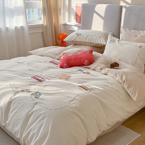 Category A maternal and infant grade cartoon 100% cotton four-piece set washed cotton pure cotton quilt cover 100% cotton children's 3-piece set Nantong Home Textiles