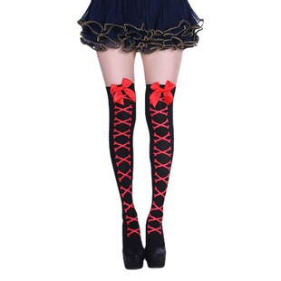 Cross-border Hot Selling Stockings European and American Halloween Stockings Women's Long Barrel Bow Over-the-Knee Stockings Skull Print Stockings