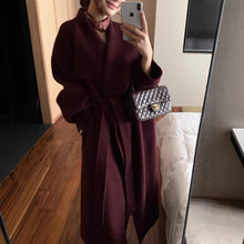 24秋冬新韩国东大门羊绒羊毛大衣毛呢围巾宽松长款外套女XG-1283
