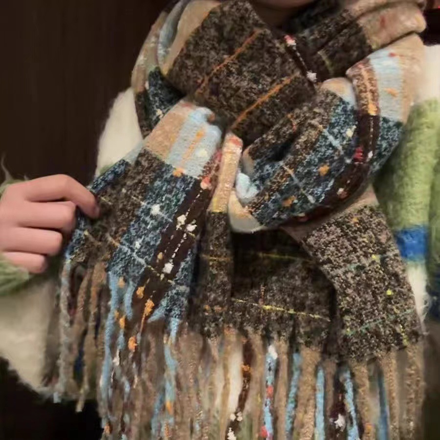 Xiaohongshu style full galaxy plaid for women in autumn winter, soft and warm, versatile scarf_viptrois.com