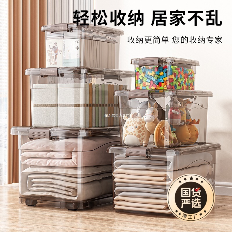透明收纳箱家用塑料整理箱衣服大容量储物箱子书本零食玩具收纳盒|undefined