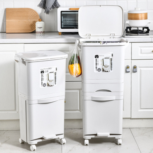 Home Kitchen Trash Can Pressure Compost Sorting Storage Can Foot-operated Wet and Dry Separation Japanese Cute Trash Can