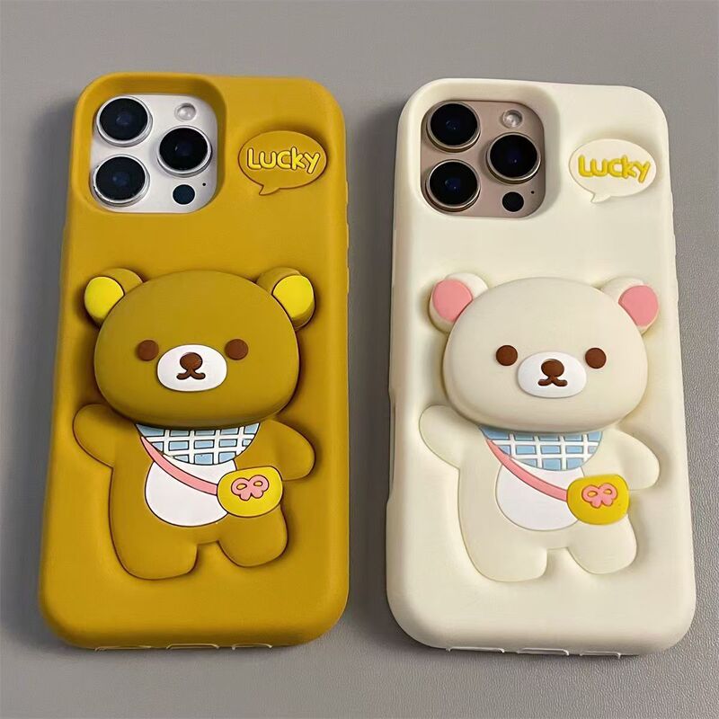 Telescopic bracket Apple 16promax easy bear soft silicone IPHONE13,14 phone case 15promax