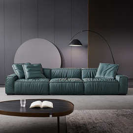 大户型客厅皮意式极简现代艺褶皱豆腐块轻奢沙发